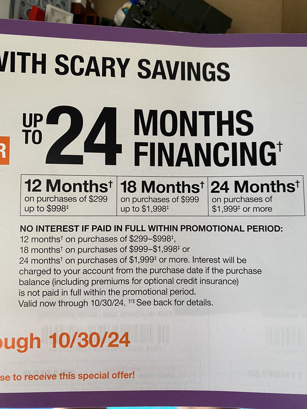 HOME DEPOT COUPON 24 Months Financing InStore Or Online EXP 10/30/2024