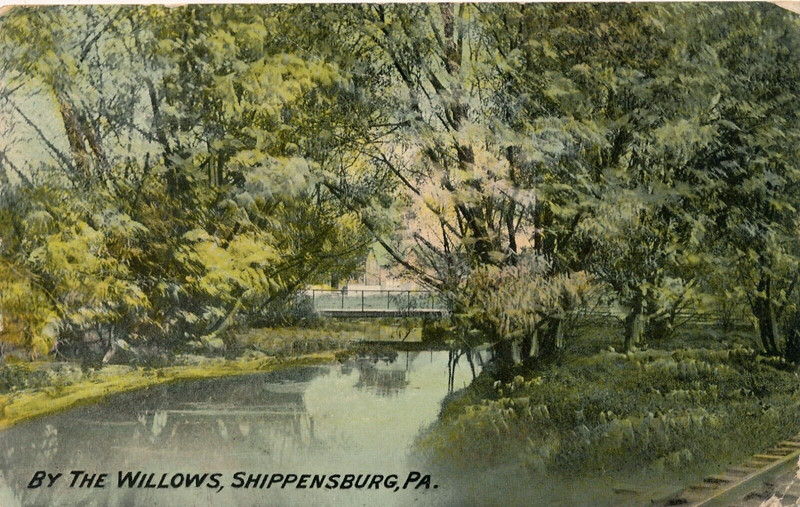 BY THE WILLOWS, SHIPPENSBURG, PA. BRIDGE. RIVER/LAKE. TRAIN/TROLLEY TRACKS.