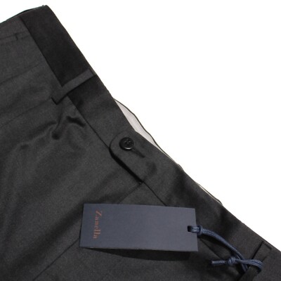 Zanella Platinum NWT Pleated Dress Pants Size 40 US Bennett Solid Dark Gray Wool