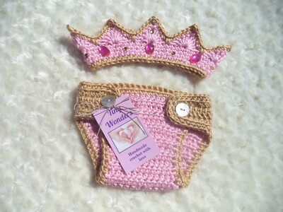 Crochet Baby Girl Outfit, Newborn Baby Girl Crown Set, Crochet Princess Crown