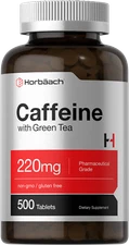 Caffeine Pills 220mg With Green Tea | 500 Tablets | Vegetarian | by Horbaach