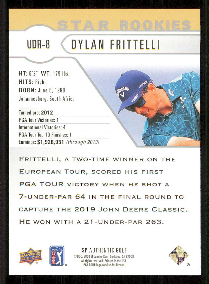 2021 SP Authentic Upper Deck Star Rookies #UDR8 Dylan Frittelli - Image 2 of 2