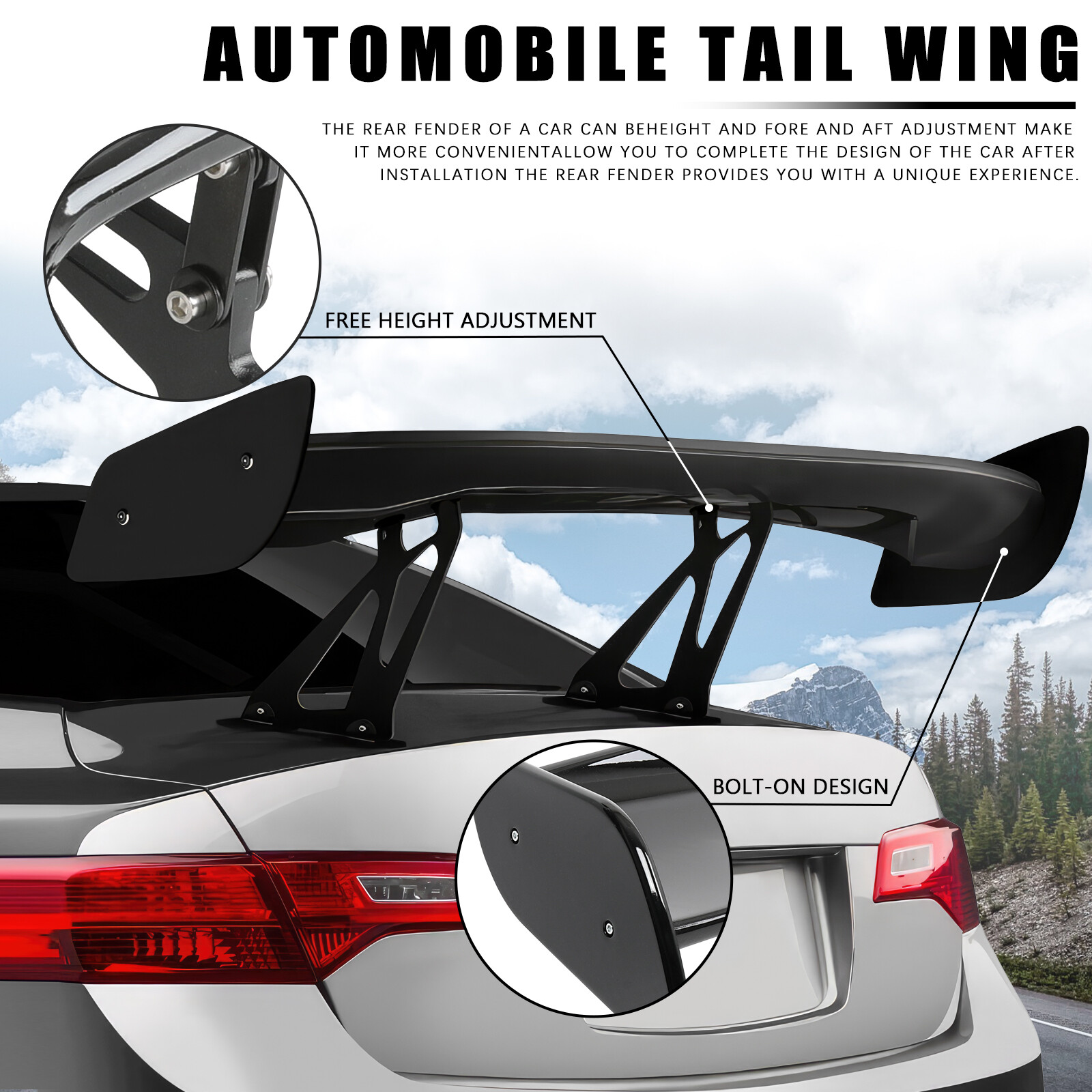 For Bentley Continental GT 57" Rear Spoiler Wing Adjustable GT-Style Gloss Black