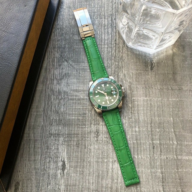 Green Leather Watch Strap Band 20mm For Rolex Daytona Submariner GMT