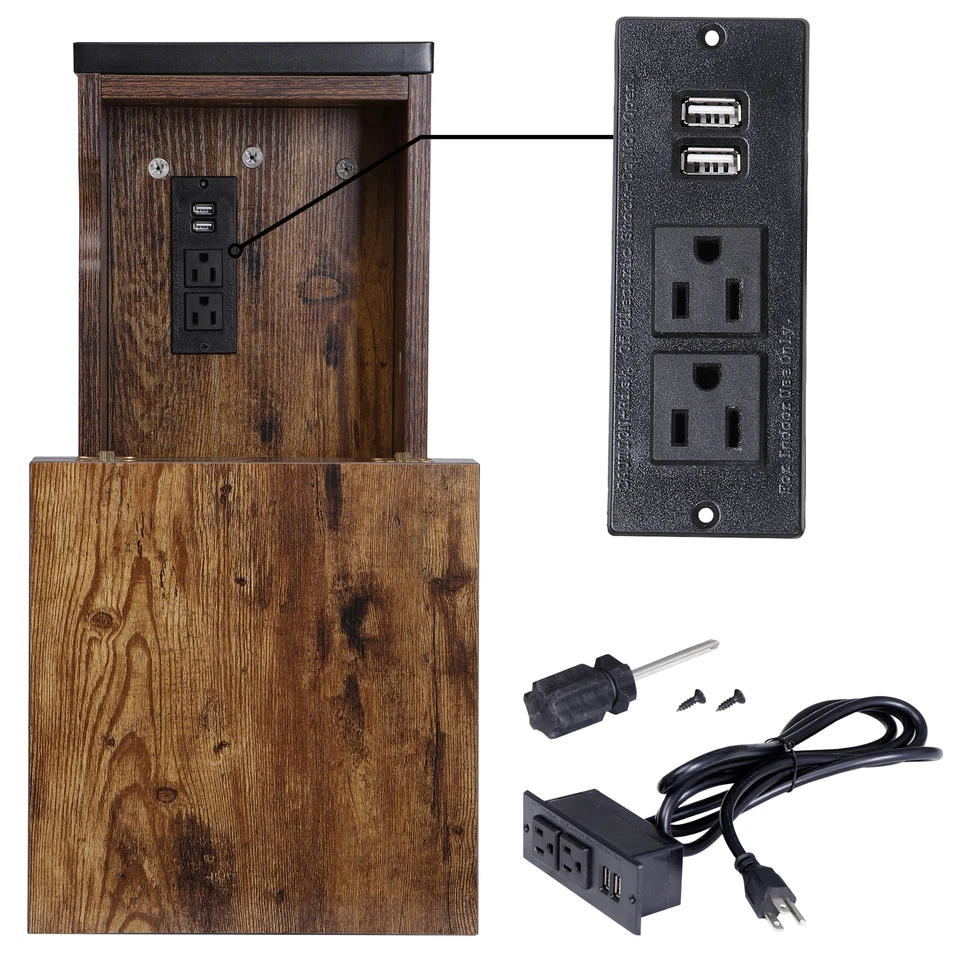 24" Flip Top End Sofa Side Table with Charging Station and Built-In Outlet Brown - Image 2 of 4