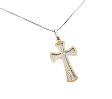 Crucifix Cross Necklace Men Women 925 Silver Rhodium White Gold Rose Gold