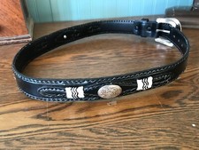 Gently Used Black Western Belt-Braided, Basket Weave with Silver Conchos 41"