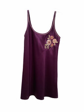 Morgan Taylor Satin Night Slip Chemise Womens Small Purple Embroidered