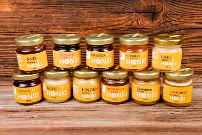 Honig Minigläser, Probiergläser 56 Sorten, a 50 g zum probieren und verschenken