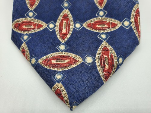 "Corbata Lands End 100 % azul seda rojo blanco diseño geométrico L 58"" con 3 3/4""" - Imagen 2 de 5