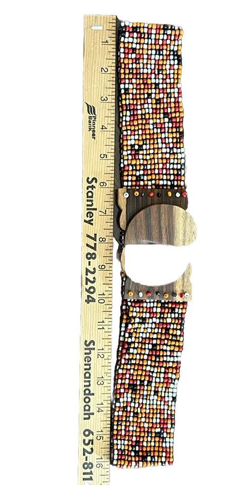 Vtg Beaded Belt Wide Elastic Stretch Red Orange White Teal Boho L Western Look - Image 3 of 4