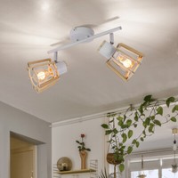 Holzleuchte Deckenlampe Deckenleuchte Strahler Landhaus 2 Flammig Natur Weiß E27