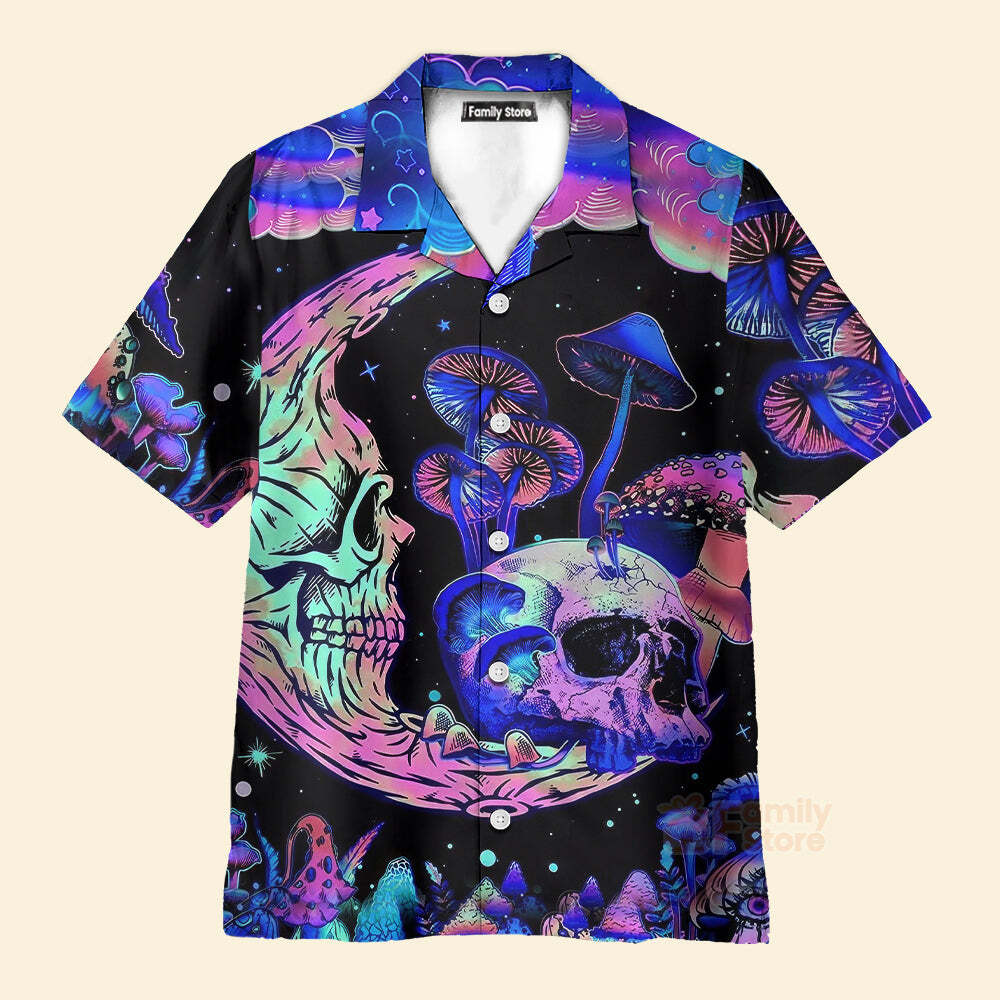 Psychedelic Hippie Moon Skull And Mutated Mushroom Hawaiian Shirt