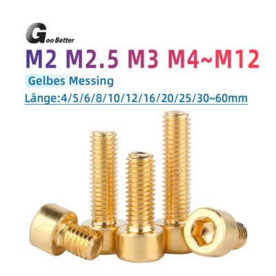 Messing Zylinderschrauben M2 M2.5 M3 M4 M5 M6 M8~M12 Innensechskant Zylinderkopf