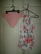 NEW Womens Floral Tankini Swimsuit 2 Pc Ladies Sz L lightly padded white  peach