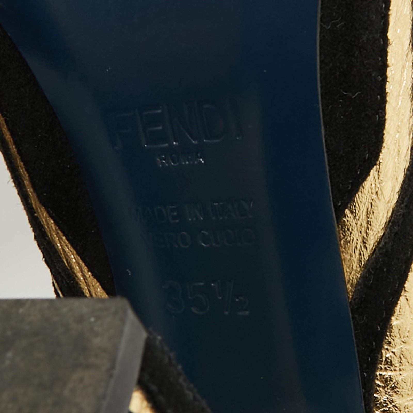 Fendi BlackGold Leather and Suede Block Heel Pumps Size 35.5 thumbnail 8