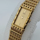 Vintage Seiko Quartz Watch 2E20-6109 Women Gold Tone Rectangle New Battery 5.5"
