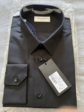Saint Laurent Men s Black Solid Cotton Dress Shirt Point Collar 42/16.5