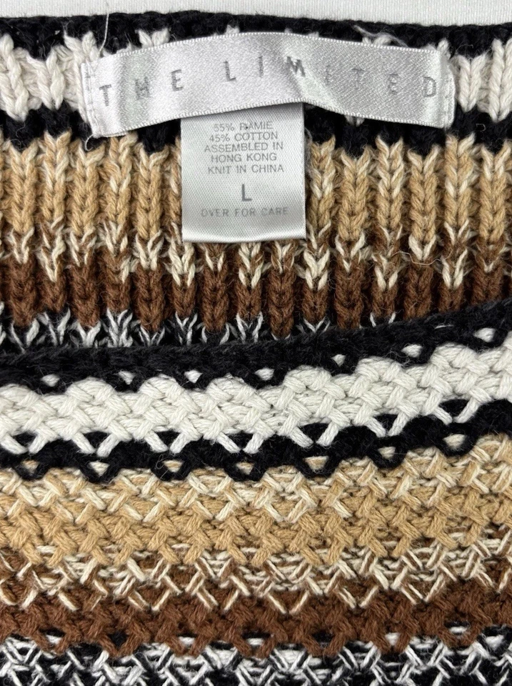 Suéter De Colección The Limited Tejido Grande Marrón Tostado Azul Marino Blanco Rayas Algodón Ramio Foto 3 de 4
