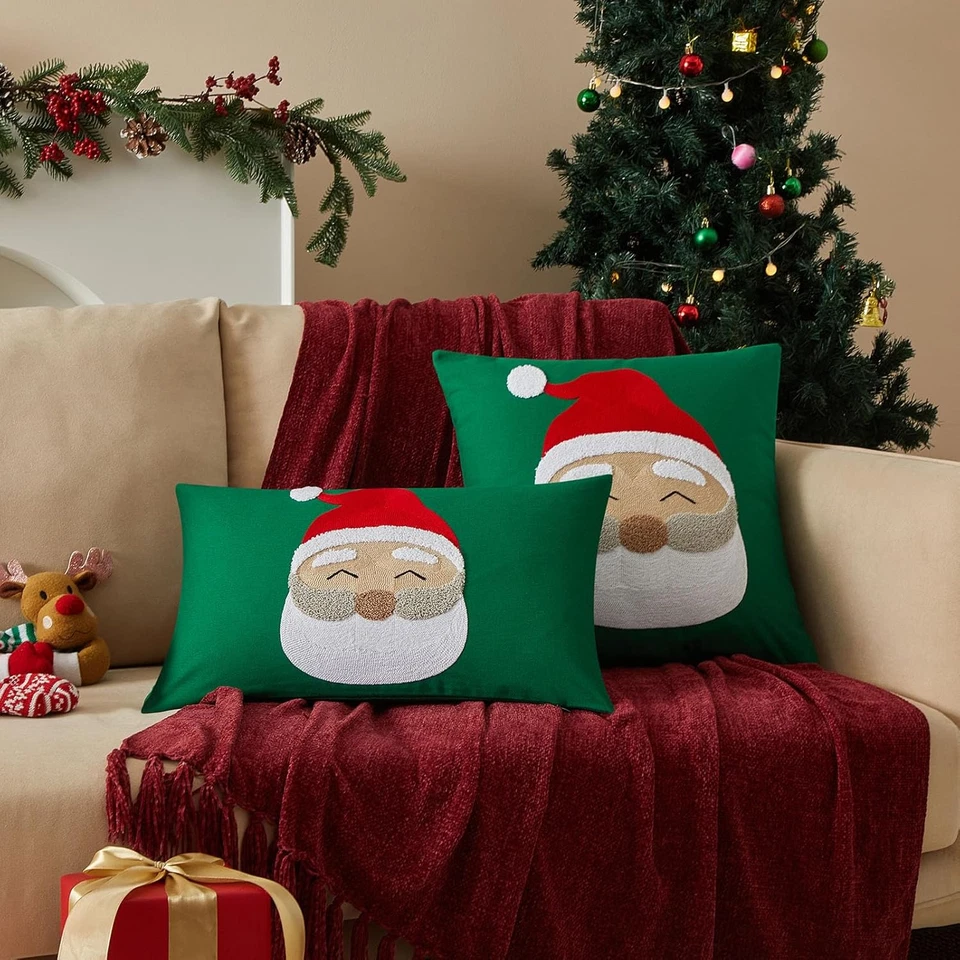 Embroidered Santa Claus Lumbar Throw Pillow Covers 12X20 Inch for Living Room Co - Image 2 of 4