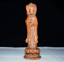 Exquisite Small Leaf Boxwood Three Sided Guanyin Ornament