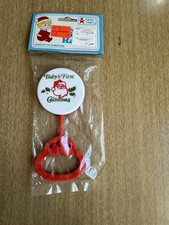 Vintage New Young Times Rattle baby toy red Babys First Christmas 1980s Holiday 