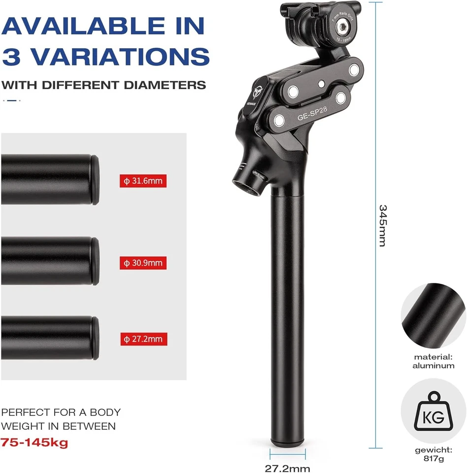 Tija de sillín de bicicleta eléctrica con suspensión 27,2, 30,9, 31,6 mm, amortiguador Foto 2 de 4