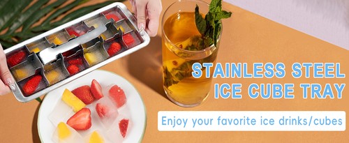 Stainless Steel Ice Cube Tray 18 Compartment Easy Release Vintage Lever Design - Picture 12 of 12