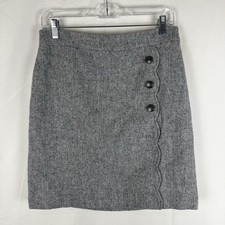 Talbots Grey Tweed Herringbone Wool blend Scallop Skirt 6P light academia Career