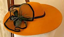 Vintage Wool Gold Felt Wide Brimmed Doeskin Bollman Hat Black Embellishment