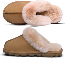 Womens Fuzzy Plush Slippers Outdoor Indoor Faux Fur House Shoes Anti-Slip Rubber