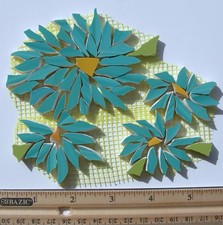 Floral Mosaic Tiles, Turquoise Blue Daisy Aster Craft Tile -Table Top Mosaic