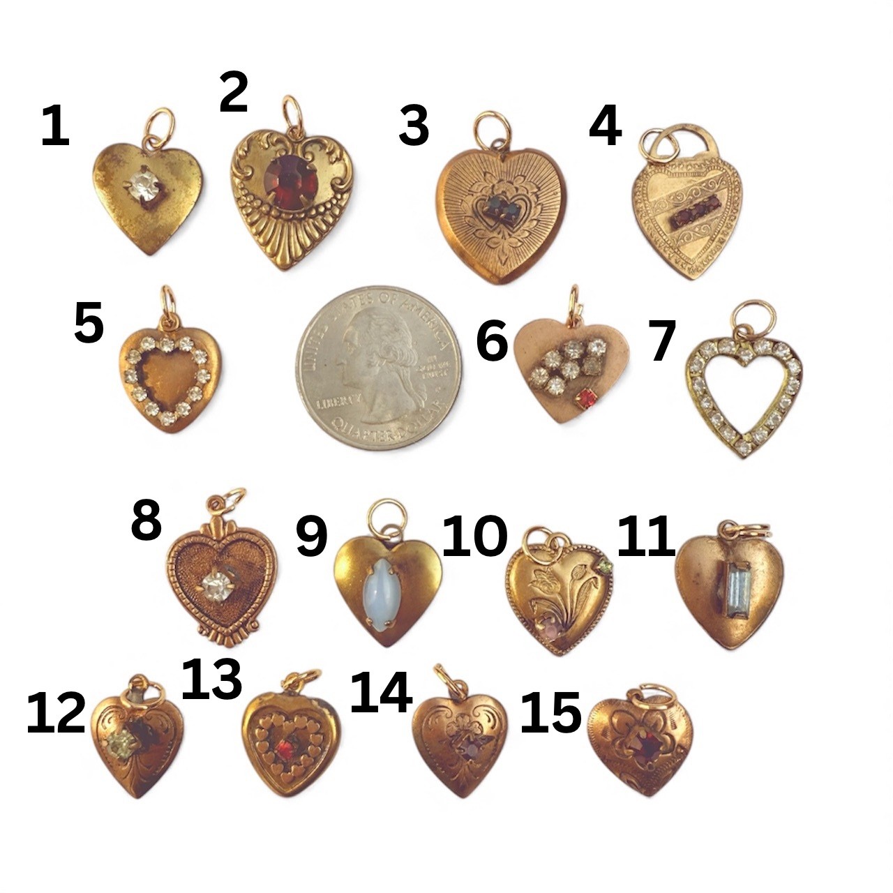 Rare Find! Antique Edwardian Heart Charms Rolled Gold Brass Circa 1910 