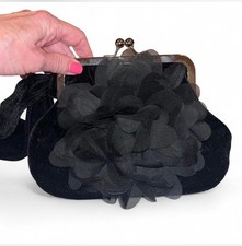 Black Velvet Clutch Evening Bag With Floral Design