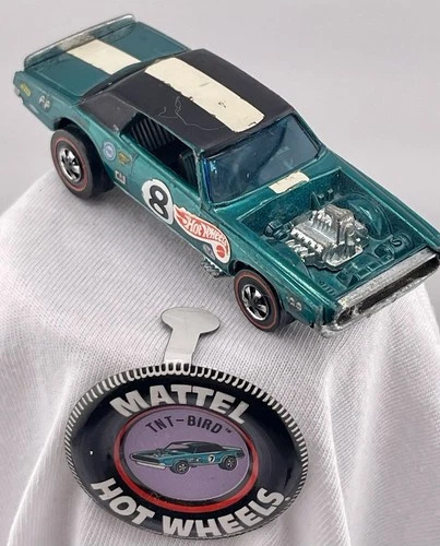 Hot Wheels Redline Car 1969 TNT Bird Metal Green &Button Hong Kong Original #25
