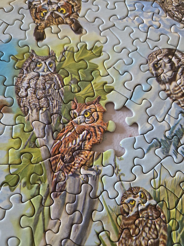 Vintage 1973 Springbok Circular Jigsaw Puzzle Owls 20 3/8" Diameter Missing 1 Pc - Image 4 of 4