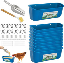 10 Pack Fence Feed Feeder 4.5 Quart Hanging Chicken Feeder Trough with Brush  S