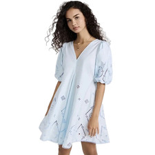 GANNI Broderie Anglaise Illusion Poplin Blue Eyelet Dress Women SZ 8/40 EUC
