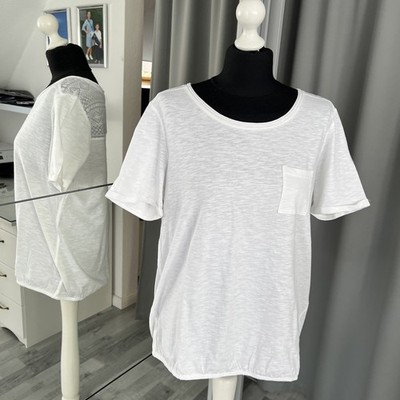 Cecil Shirt weiß uni Spitze Baumwolle Gr. L Kurzarm Sommer Shirt