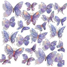 3D Butterfly Wall Decor - 50PCS Removable PVC Butterflies Wall Stickers- Purple