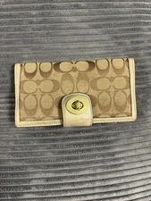 Used Coach 43609 Turnlock Slim Envelope Wallet Khaki Gold
