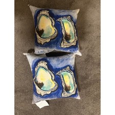 Betsy Drake Interiors Oyster Shell Outdoor Pillows Set of 2 Blue Watercolor