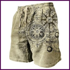 Men's Beach Shorts Compass Pattern 3D Retro Printed Shorts Men's Summer