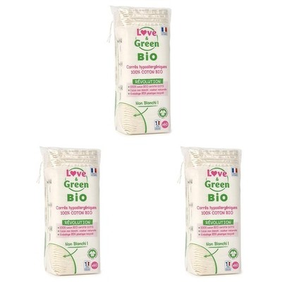 Love & Green Square Wattepads, ungebleicht, 1 Packung mit 180 Stück