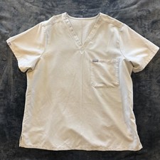 FIGS Catarina Scrub Top Womens XL Light Gray Pocket V Neck FIONx Stretch Boulder