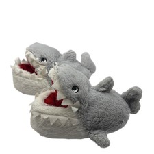 Carter s Shark Plush Slippers Kids Size Small 5/6 Gray Red Cozy Cute