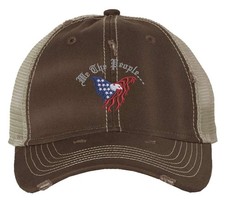 Constitutional Eagle Trucker Hat We The People American Flag Distressed Cap