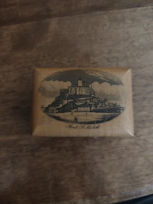 ANTIQUE FRENCH MAUCHLINE WARE BOX BOITE Mont Saint Michel - Photo 1/3