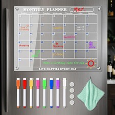 Acrylic Magnetic Calendar for Refrigerator - WINLION Monthly 11''x15'', Clear