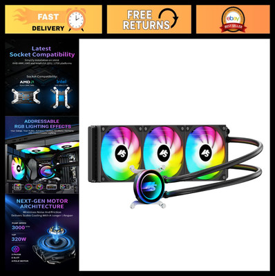 360mm AIO CPU Cooler, High-Speed Pump, 3x PWM ARGB Fans, Low Noise, Intel/AMD Co